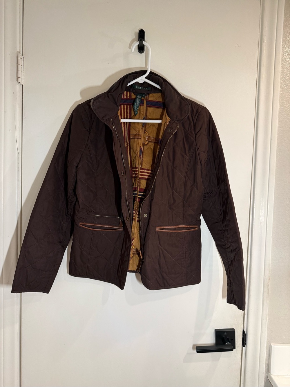Lauren Ralph Lauren Brown Light Quilted Puffer Jacket with Leather Accents